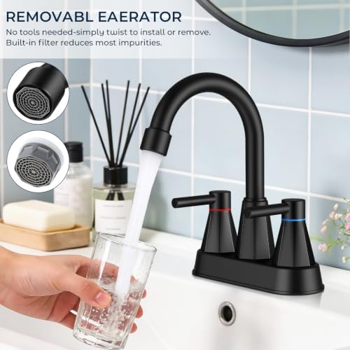 Matte Black Bathroom Sink Faucet, 2-Handle 4-inch Centerset Faucet - Image 4