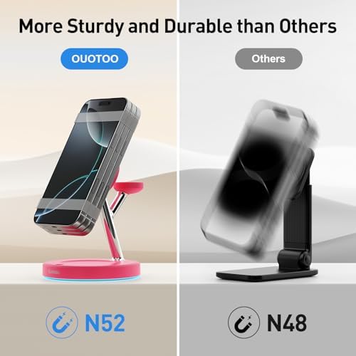 【Adjustable Blue Ambient Light】 Wireless Charger 3 in 1 for iPhone, Magnetic Charging Station for Apple Family,15W Fast MagSafe Charger Stand,for iPhone17-12-iWatch AirPods Series - Image 6
