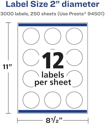 Avery® Matte White Round Labels, Sure Feed® Technology, 2" Diameter, 3,000 Matte White Printable Labels - Image 5