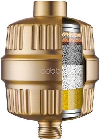 Cobbe HD HEAVY DUTY High Output Shower Filter – 99% REMOVAL Shower Head Filter for Hard Water, Heavy Metals, Chlorine and Harmful Substance, Improve your skin and hair - Brushed Gold by Cobbe