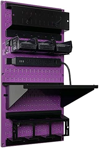 Wall Control Power Tool Storage Organizer Kit Cordless Drill Holder Charging Station Rack 16” x 32” Metal Pegboard Organization System (Purple Pegboard) - Image 2