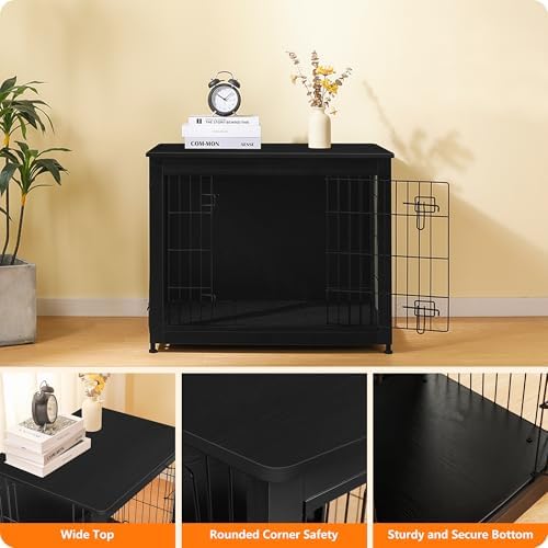 DWANTON 32.5" Dog Crate Furniture with Cushion, Wooden Kennel Table Indoor - Image 6