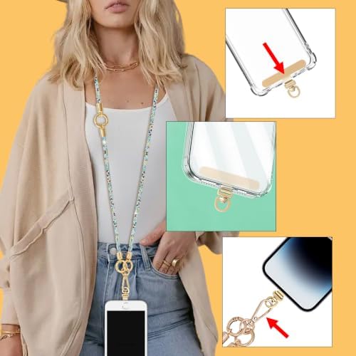 Crystal Phone Strap Crossbody and Wrist Lanyard, Anti Theft Layered & Wrist Strap Cell Phone Neck for Women - Image 6