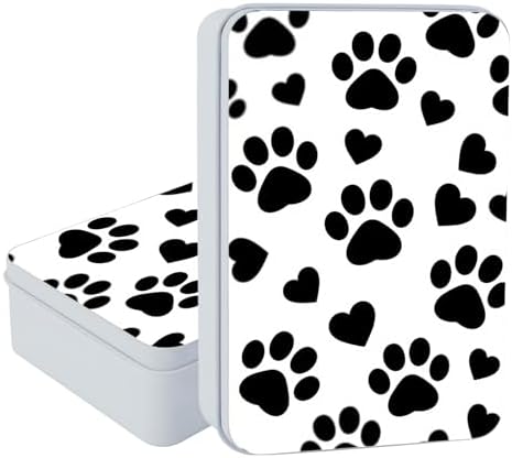 Large Metal Tins Box-7.1” x4.7”x2“ Rectangular Empty Storage Box With Lid Decorative Organizer Storage Tin Case For Office/Cookie/Candy/Jewelry/Photo/Letter-Black Dog Paw by Unknown