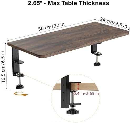 Desk Extender, 22-inch Clamp-On Desk Shelf, Height-Adjustable Desktop Shelf Organizer for Monitors Office and Gaming Accessories, Arm Support Table Extension, 44lbs Heavy Duty, Dark Brown - Image 2