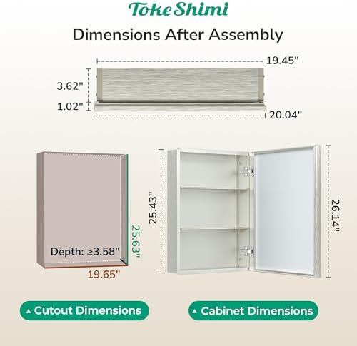 TokeShimi 20 x 26 Recessed Medicine Cabinet with Mirror, Assembly Required, Brushed Nickel Mirror Medicine Cabinet for Bathroom, Stepless Adjustable Shelves, Beveled Aluminum Frame, Tempered Glass - Image 2