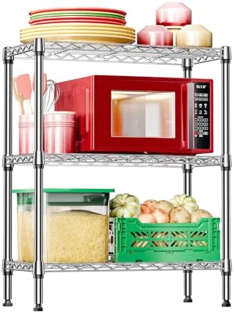 IZEUK 3-Tier Heavy Duty Steel Storage Shelves, Metal Shelf Wire Shelving Rack for Pantry, Kitchen, Home or Office Organization (29.5" W x 13.8" D x 35.5" H, 750LBS, Chrome) by IZEUK