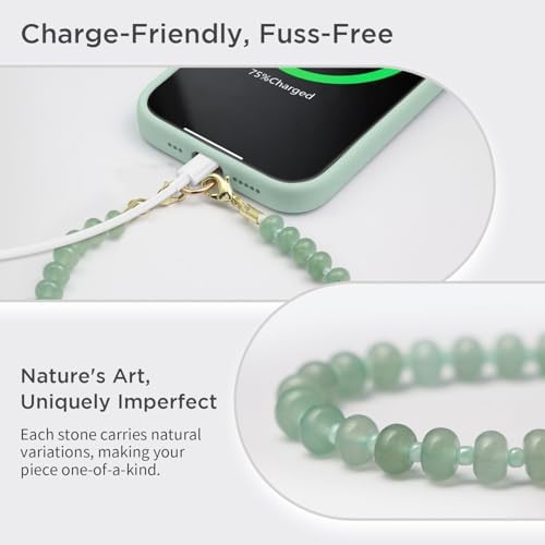 POSADINA Natural Stone Phone Charm, Beaded Healing Phone Wrist Strap, Handmade Cellphone Chain Lanyard with Tether Tab - Image 3