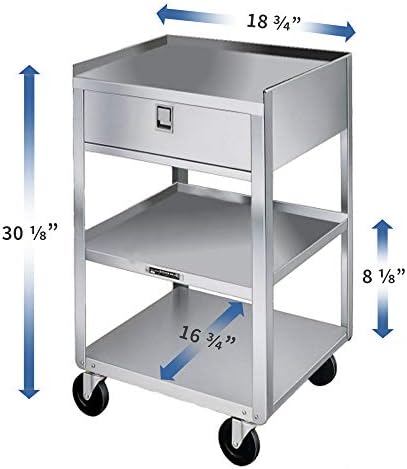 Lakeside Manufacturing 356 Mobile Equipment Stand, Stainless Steel, 3 Shelves and 1 Drawer, 300 lb. Capacity (Fully Assembled) - Image 3