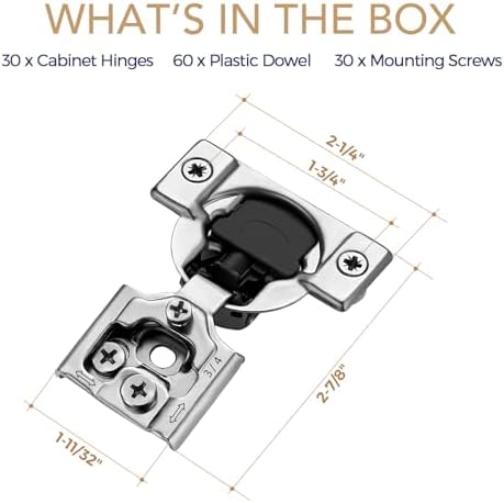 Soft Close Hinges for Kitchen Cabinet Hinges, 3/4 Inch Overlay, 30 Pack - Image 7