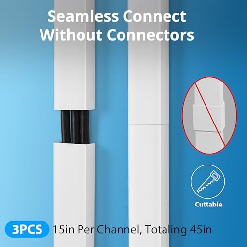 ZhiYo 45" Cord Covers for Wires on Wall, White Cord Hider, 1.2" W x 0.7" H - Image 3