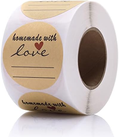 2" Homemade with Love Stickers, 500 Pcs Kraft Jar Canning Label Stickers for Baked Packaging, Cookie Bags, Fudge Containers, Store Owners, Crafts, Organizing, Price Tags by GOYOMI