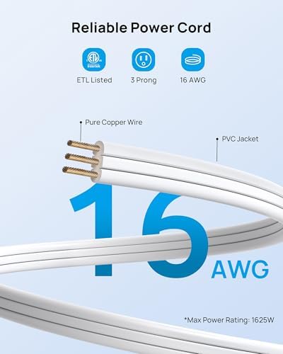 TROND 360° Rotating Flat Plug Short Extension Cord 1.5ft, 13A/1625W, White - Image 4