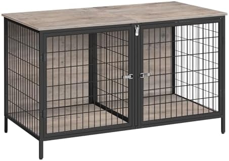 MAHANCRIS Dog Crate Furniture for 2 Dogs, 43.3" Dog Kennel with Removable Divider, Heavy Sturdy Dog Furniture Style Double Cage for Small Medium Dog, Indoor Pet House End Table, Greige DCHG1201 by MAHANCRIS