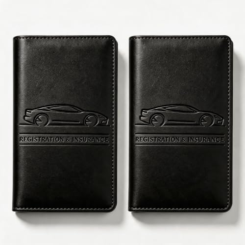 Car Registration and Insurance Holder, Vehicle Document Organizer with Secure Magnetic Closure, Automotive Glove Box Organizer for License, Cards & Essential Paperwork (Black, 2PCS) by Unknown