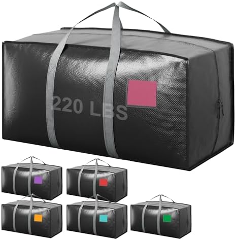 6 Pack Moving Bags with Full-Open Side Zipper, Extra Large 93L Heavy Duty Waterproof Foldable Storage Totes for College Dorm, Moving & Home Organization Gray by RMOHRO