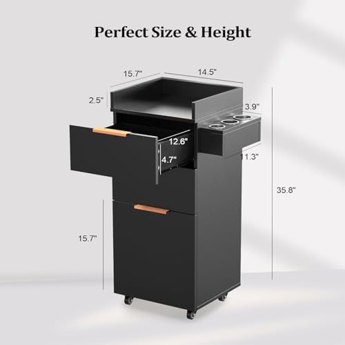 OmySalon Salon Trolley with Wheels, 2 Drawers & 1 Storage Cabinet, Salon Cart for Hair Stylist, Portable Styling Station for Barbershop Beauty Spa, Black - Image 6
