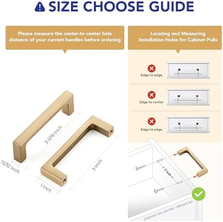 Ravinte Champagne Bronze Kitchen Square Cabinet Handles 3 Inch 5 Pack - Image 3