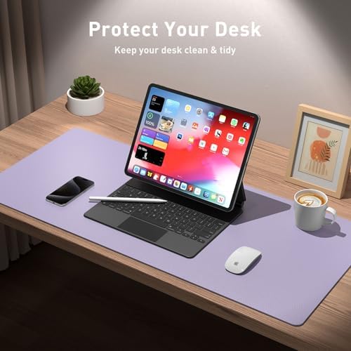 Aothia Leather Desk Pad Protector, Large Mouse Pad, Office Desk Mat, Non-Slip PU Leather Desk Blotter, Laptop Desk Pad, Waterproof Desk Writing Pad for Office and Home (23.6" x 13.7", Lavender) - Image 3