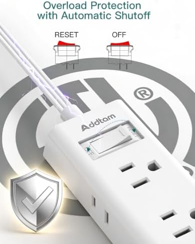 Addtam Flat Plug Power Strip with 6 Outlet Extender, 10 FT Extension Cord Flat Wall Plug with Multiple Outlets, No Surge Protector for Cruise Ship, Travel, Dorm, Home Office, Cruise Essentials, White - Image 7