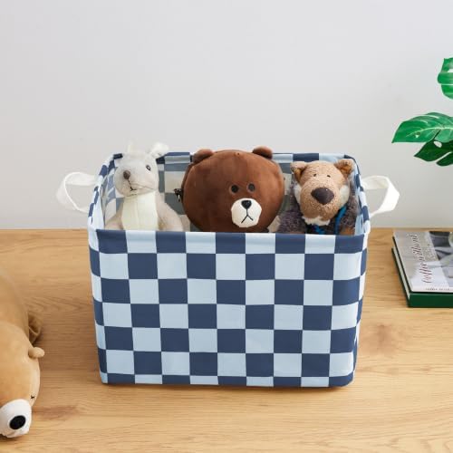 Ohocut Navy Blue Checkered Canvas Basket, Rectangular Organizing Decorative Storage Basket for Kids Dog Toy, Cute Aesthetic Race Cars Boy Room Decor for Home, Kitchen, Bedroom, Classroom, Shelves - Image 4