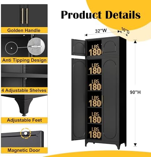 SteeLoong 90"Metal Pantry Storage Cabinet with Doors & 4 Adjustable Shelves - Image 2