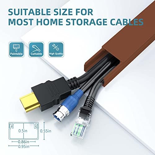 Wire Hider, 157in Delamu Cord Hider Wall, Paintable Wire Covers for Cords, TV Cable Hider Wall Kit, Cable Covers Raceway, Cable Management Hide TV Cords for Wall Mount TV, 10XL15.7 W0.95 H0.55in Brown - Image 3