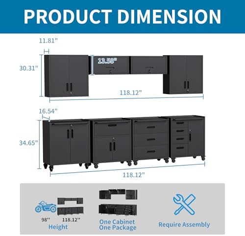 Black Garage Storage Cabinets System 8PCS Workshop Set with Drawers Locking Heavy Duty Rolling Cart with Adjustable Shelves Garage Tool Workbench Cabinets,8pcs-3 - Image 3