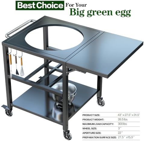 Heavy-Duty Grill Table Cart for Large Big Green Egg, Metal Green Egg Stand - Image 4
