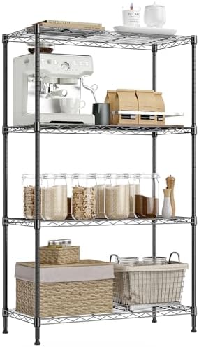 IZEUK 4-Tier Heavy Duty Steel Storage Shelves, Metal Shelf Wire Shelving Rack for Pantry, Kitchen, Garage, or Office Organization (29.5" W x 13.7" D x 47.2" H, 1000LBS, Black) by IZEUK