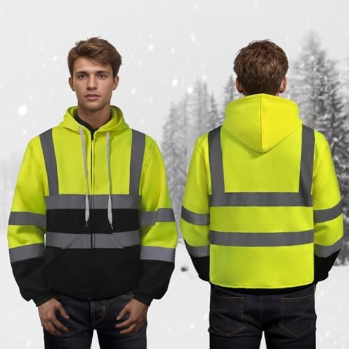 TCCFCCT Hi Vis Hoodie for Men Women Class 3 High Visibility Hoodie, Reflective Safety Hoodies for Men Workers, Surveyors, Hi Vis Sweatshirts for Men Dirt-resistant with Black Bottom, Yellow XL - Image 5