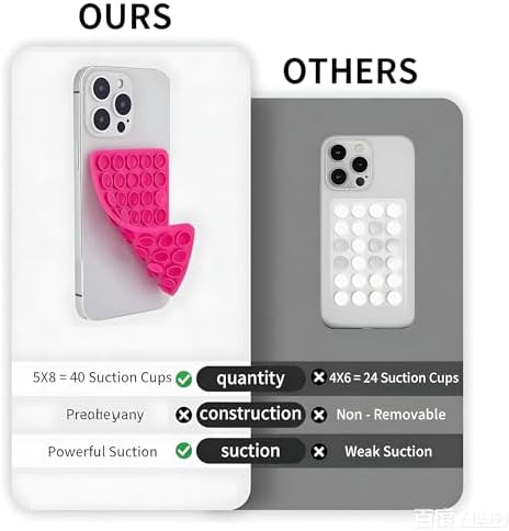 SHENGXIN 2 Pack Silicone Double-Sided Suction Grip – 40 Cups per Side, Strong Hold for iPhone, Galaxy, Pixel, Android – Hands-Free for Selfies & Videos (Rose Red) - Image 6