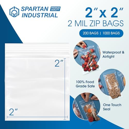 2x2 Bead Bags for Coins and Buttons (200 Count) - 2 Mil Clear Zip Bags - Image 2