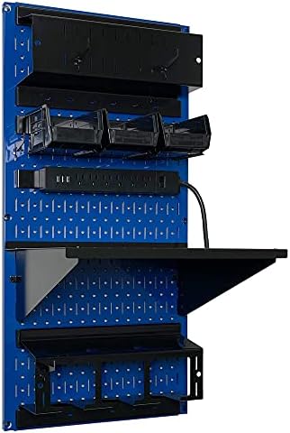 Wall Control Power Tool Storage Organizer Kit Cordless Drill Holder Charging Station Rack 16” x 32” Metal Pegboard Organization System (Blue Pegboard) - Image 2