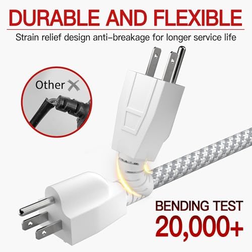 Skrizcable 16/3 3 FT Braided Extension Cord Indoor, 3 Prong Power Cable - Image 4