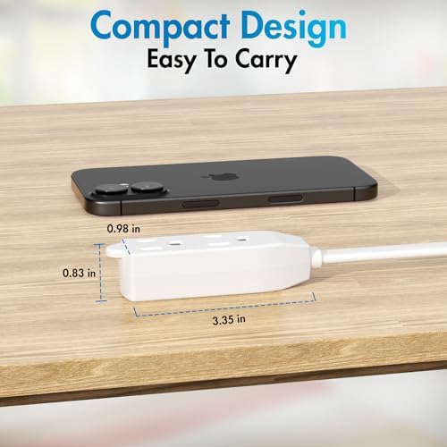 3 Outlets Flat Plug Extension Cord 20FT, 3 Prong Thin Grounded Power Strip, Right Angled Flat Plug, Low Profile Flat Indoor Cable, NISPT-2 16/3 AWG, 13A/125V/1625W, ETL Listed, White, 25 Zip Ties - Image 7