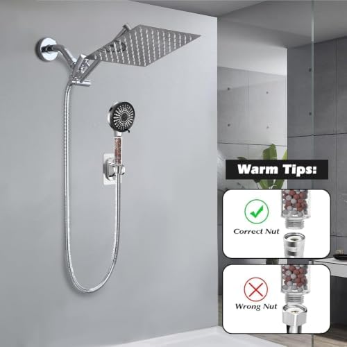 Filtered Shower Head,10 Inch Rain Shower Head with Handheld Spray Combo, Adjustable High Pressure Rainfall Shower Head, Dual Showerhead Set with Extension Arm and 60 Inch Long Shower Hose (Silver) - Image 2