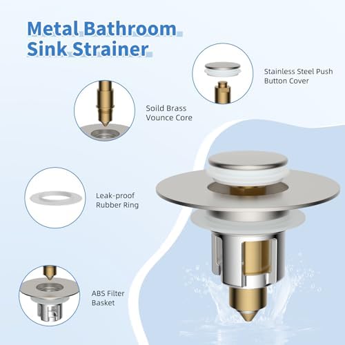 2-Pack Universal Metal Bathroom Sink Stopper Strainer, Brushed Nickel - Image 2
