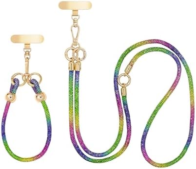 Crystal Phone Strap Crossbody and Wrist Lanyard, Anti Theft Layered & Wrist Strap Cell Phone Neck for Women by FUAHXYESFashionPhoneLayeredJewelry