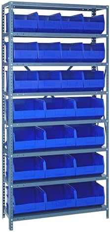 Quantum Storage Systems 2475-483485BL Shelving Unit, 24" D x 36" L x 75" H, Carbon Steel, Galvanized with Blue Bins by QuantumStorageSystems