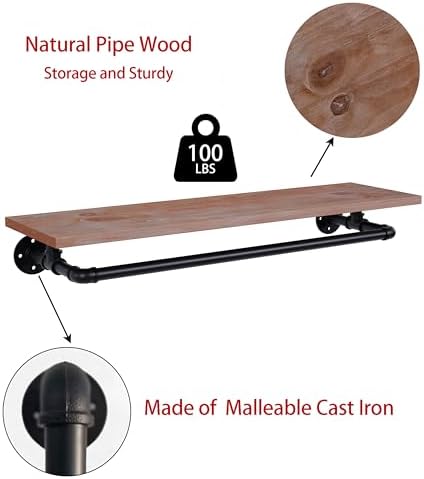 Clothes Rack 36in, Wall Mounted Garment Rack with Real Wood Shelf, Heavy Duty Hanging Clothes Rack, Multi-Purpose Hanging Rod, Space-Saving Closet Storage - Image 3
