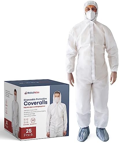 Medical Nation Hazmat Suits Disposable | 25 Pack, 4X-Large | Protective Coveralls with Attached Hood and Boots | Heavy Duty Full Body Painters Suit for Adults - Breathable & Water Resistant | 4XL by MEDICALNATION