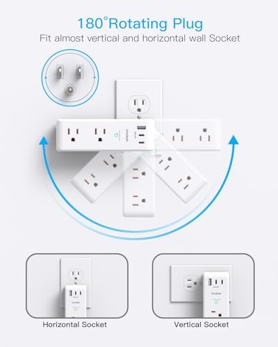 Surge Protector Outlet Extender with Rotating Plug, Multi Plug Wall Outlet - Image 2