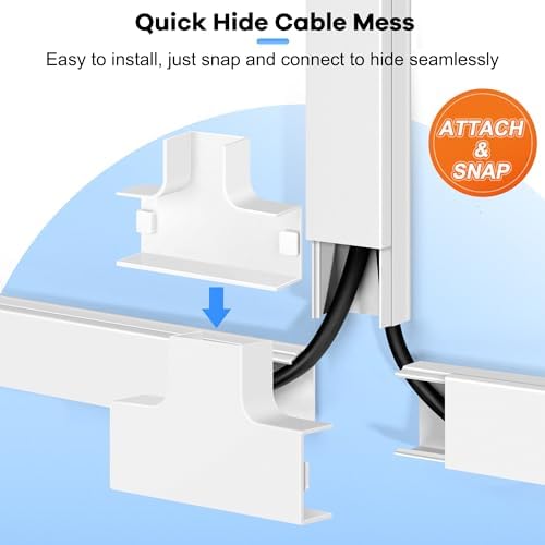 Cord Hider Kit 126in (8 x L15.7in) - ZhiYo Cable Covers for Wires on Wall, Wire Hider for Wall Mounted TV, White Cable Raceway, Paintable Cord Cover Cable Management for Home Office, W1.54in x H0.75in - Image 5