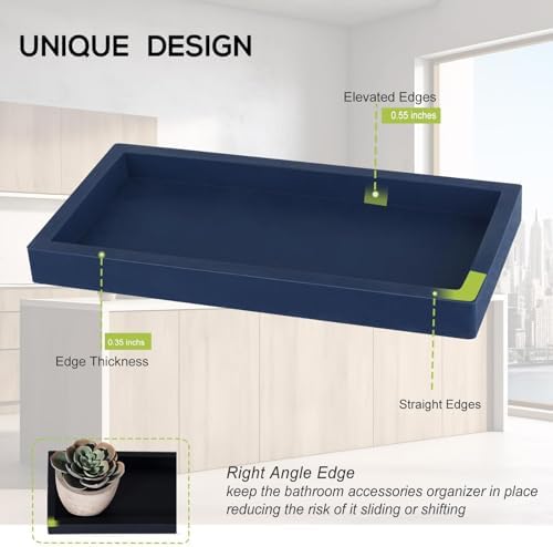 Silicone Bathroom Vanity Tray Dish Soap Holder Sink Organizer, Dark Blue - Image 5