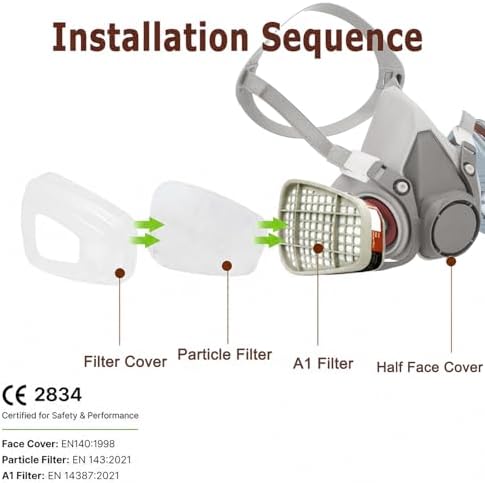 Reusable Half Face Cover Set, Half Face Respirаtor, Personal Protective Equipment Filter for Painting, Decorating Carpentry, Welding, Metal Cutting, Same Scene as 6000 6200 7000 FF-400 (Medium) - Image 4