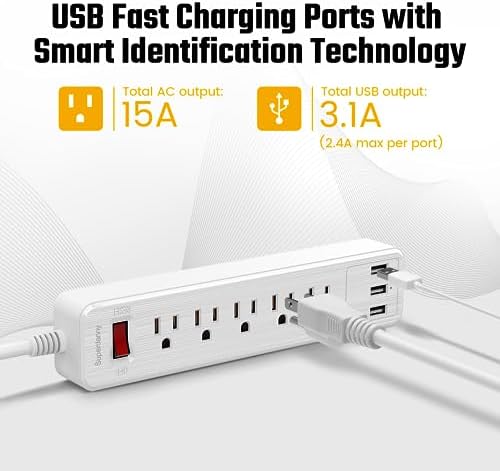 Power Strip, SUPERDANNY Surge Protector, 5 Outlets, 3 USB Ports, 4.5 Ft Extension Cord, 900 Joules, Mountable, Overload Switch, Protected Indicator Light, Multiple Protections for Home Office, White - Image 2