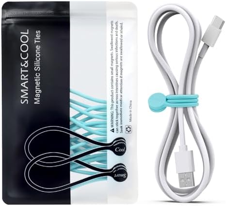 SMART&COOL Reusable Silicone Magnetic Cable Ties, Aqua, 10-Pack by SMARTCOOL