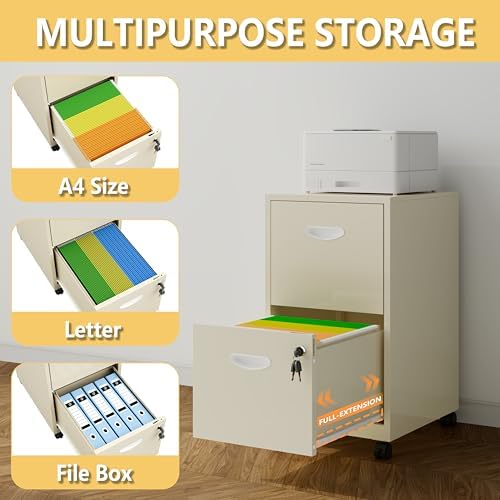 Polup 2 Drawer Rolling File Cabinet with Lock for Home Office - Image 4