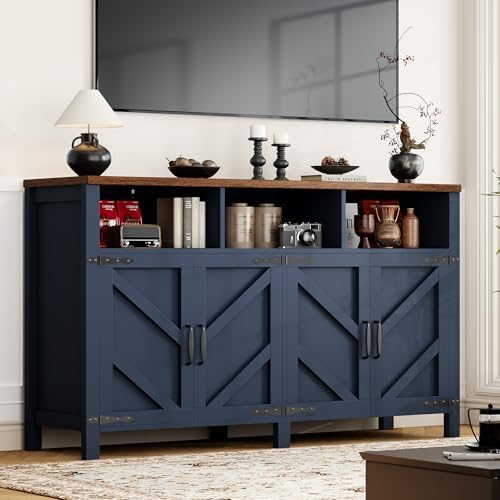 knoworld Buffet Sideboard with Storage Farmhouse, Large Kitchen Storage Cabinet Wood Coffee Bar Cabine Buffet for Kitchen, Living Room, 55in, Blue - Image 5